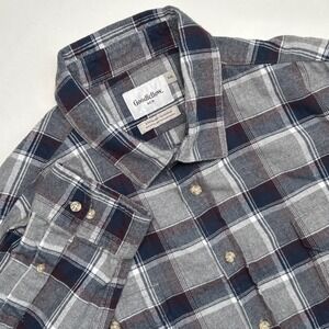 Goodfellow & Co Mens Size XXL Flannel Long Sleeve Button Up Shirt Plaid Grey